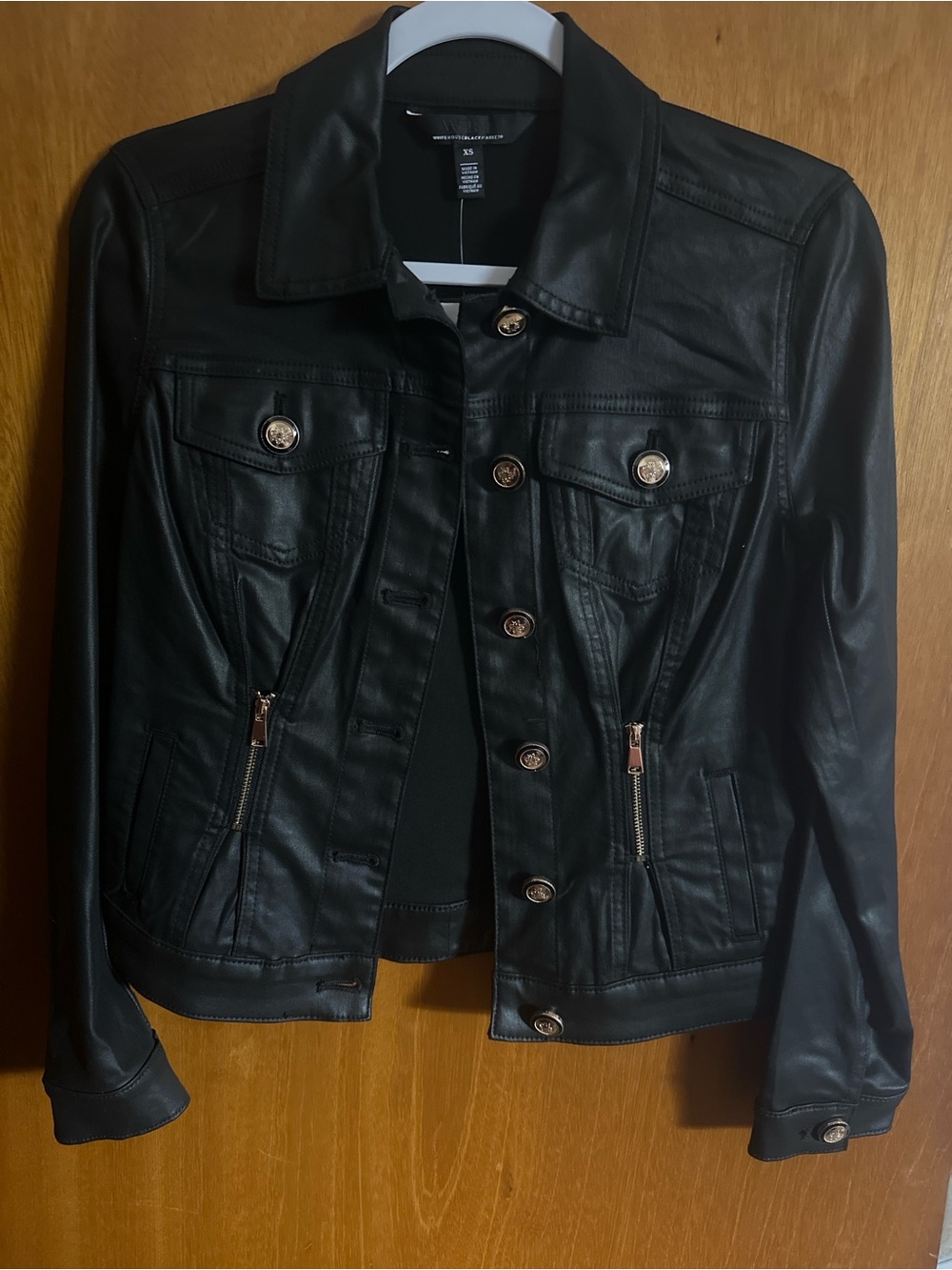White House Black Market Black Faux Leather Button-Front Jacket